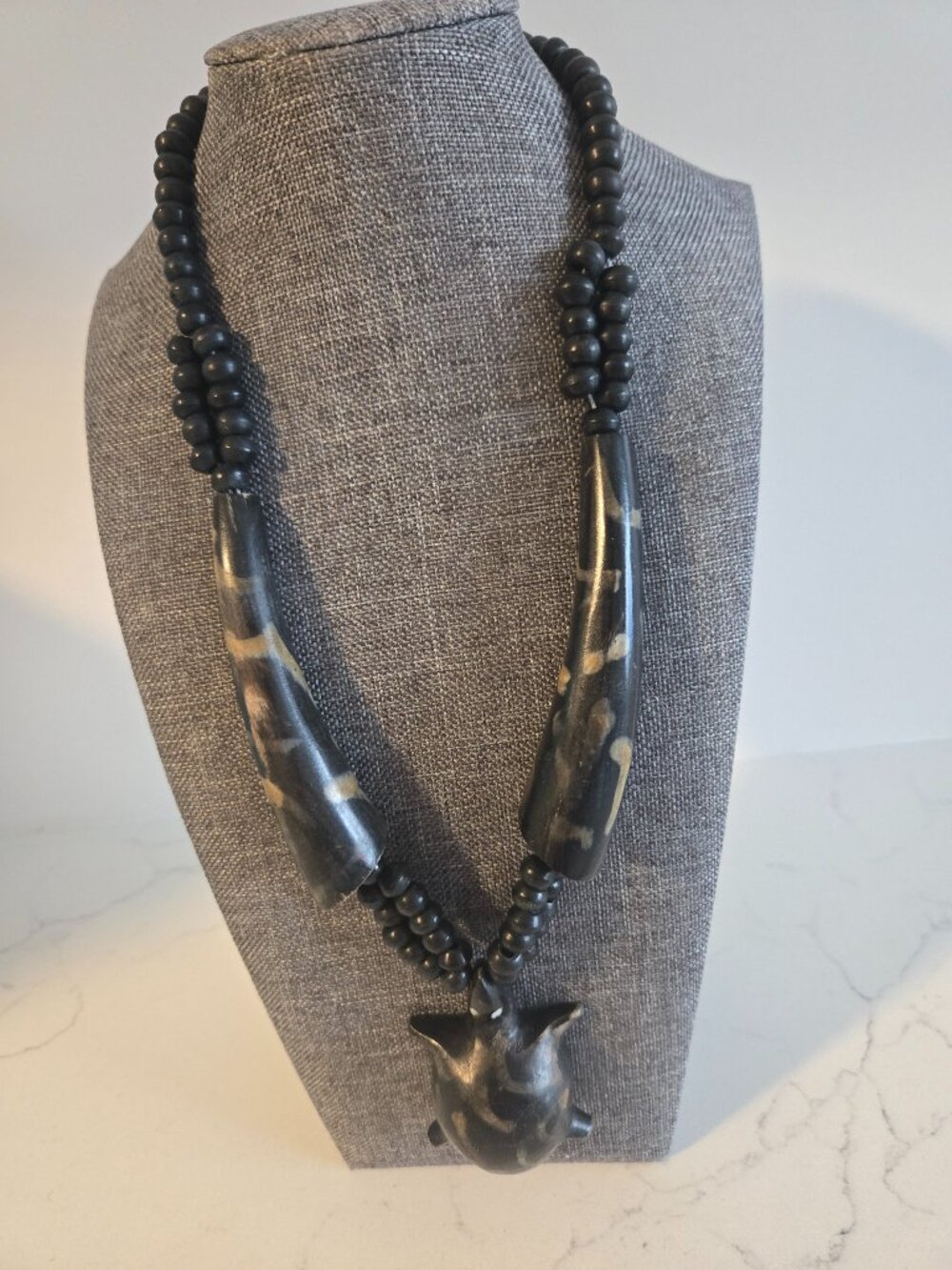 Vintage Carved Horn Turtle Tortoise Pendant Necklace